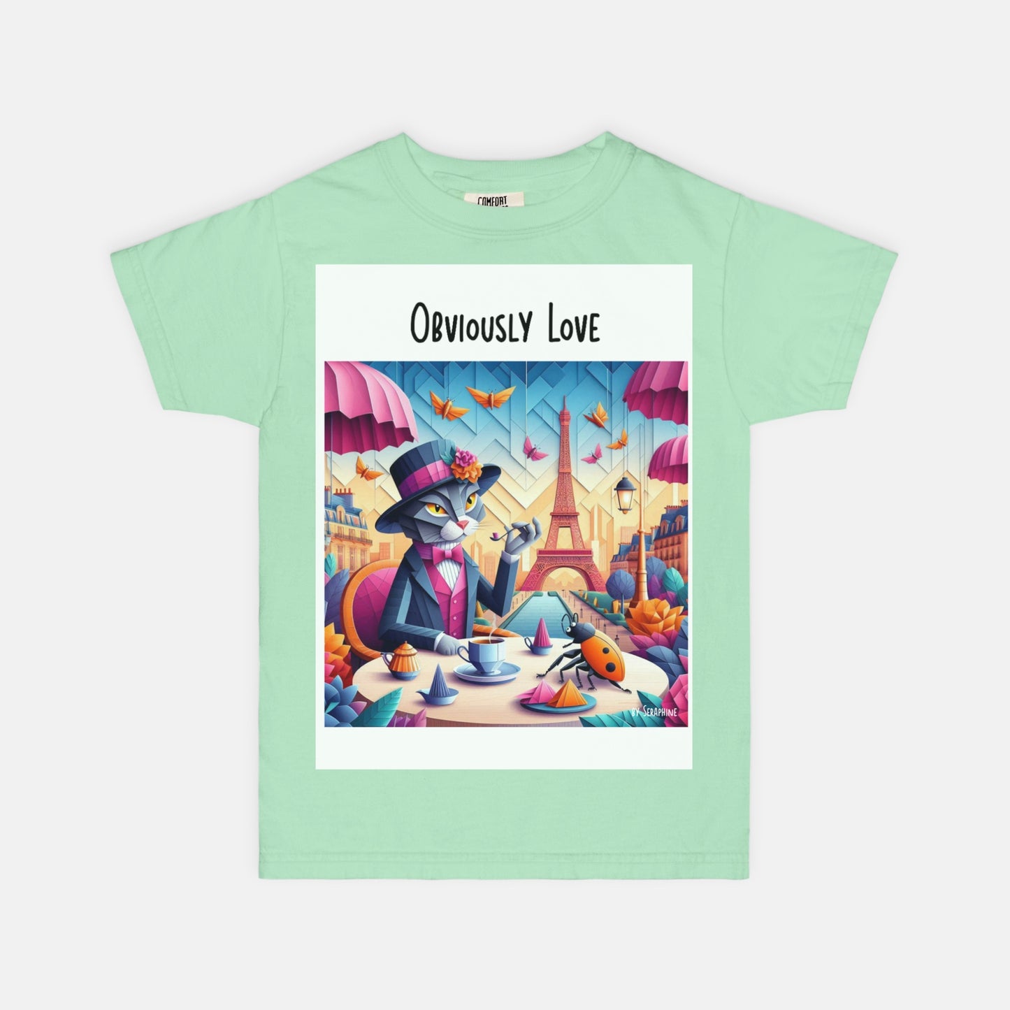 Comfort Color Youth Tee 9018- A cat in Paris