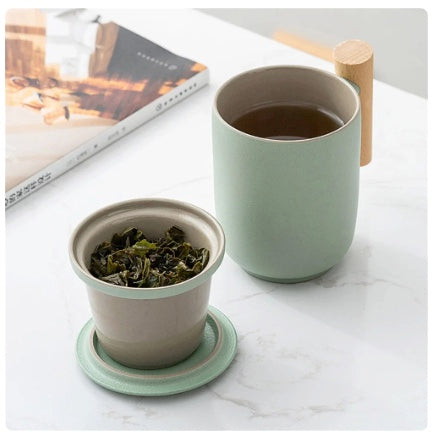 Ceramic Teacup with Lid and Filter - GREEN