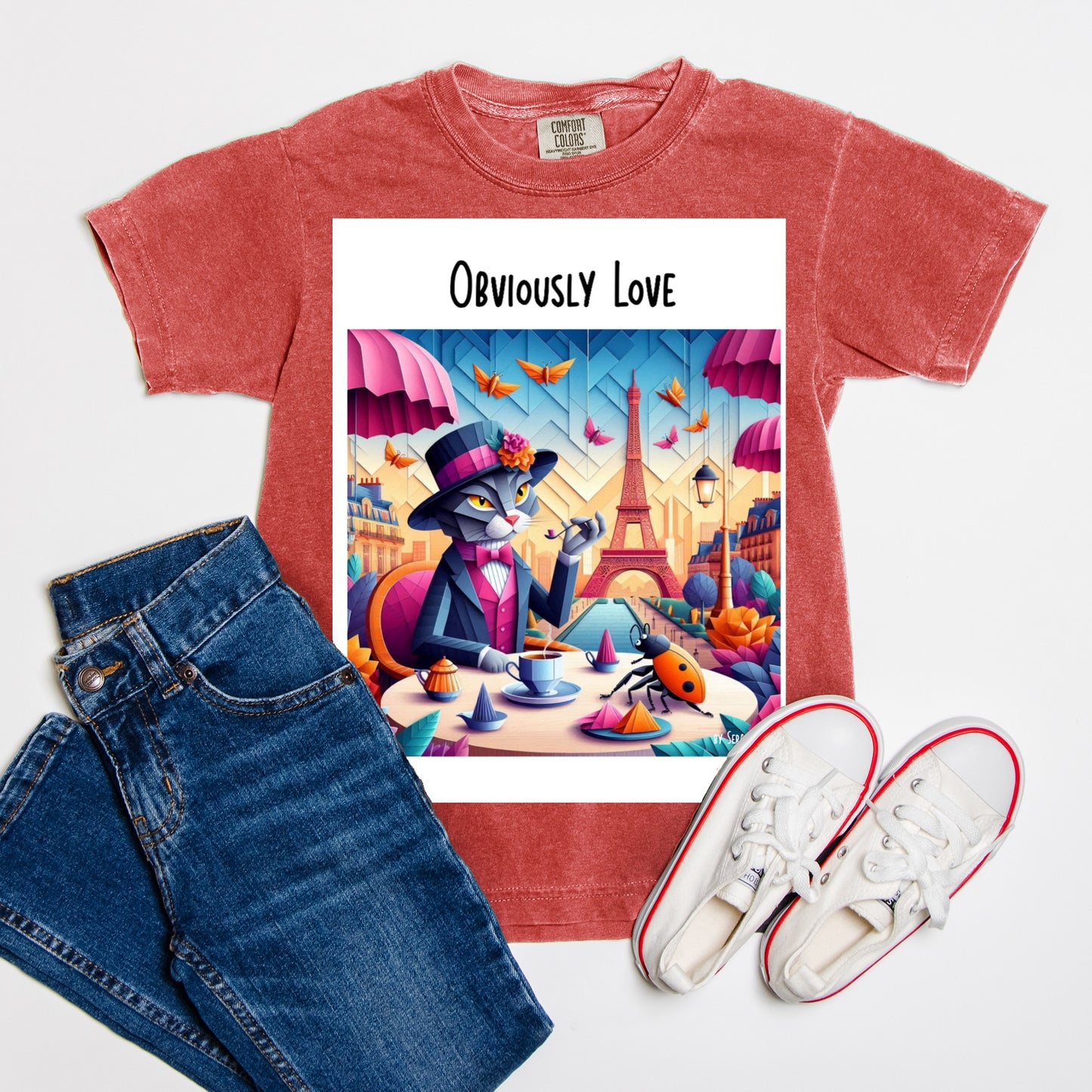 Comfort Color Youth Tee 9018- A cat in Paris