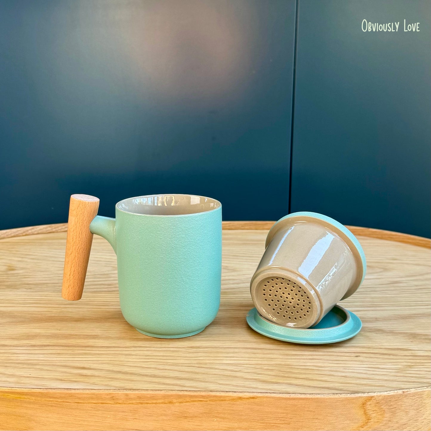 Ceramic Teacup with Lid and Filter - GREEN