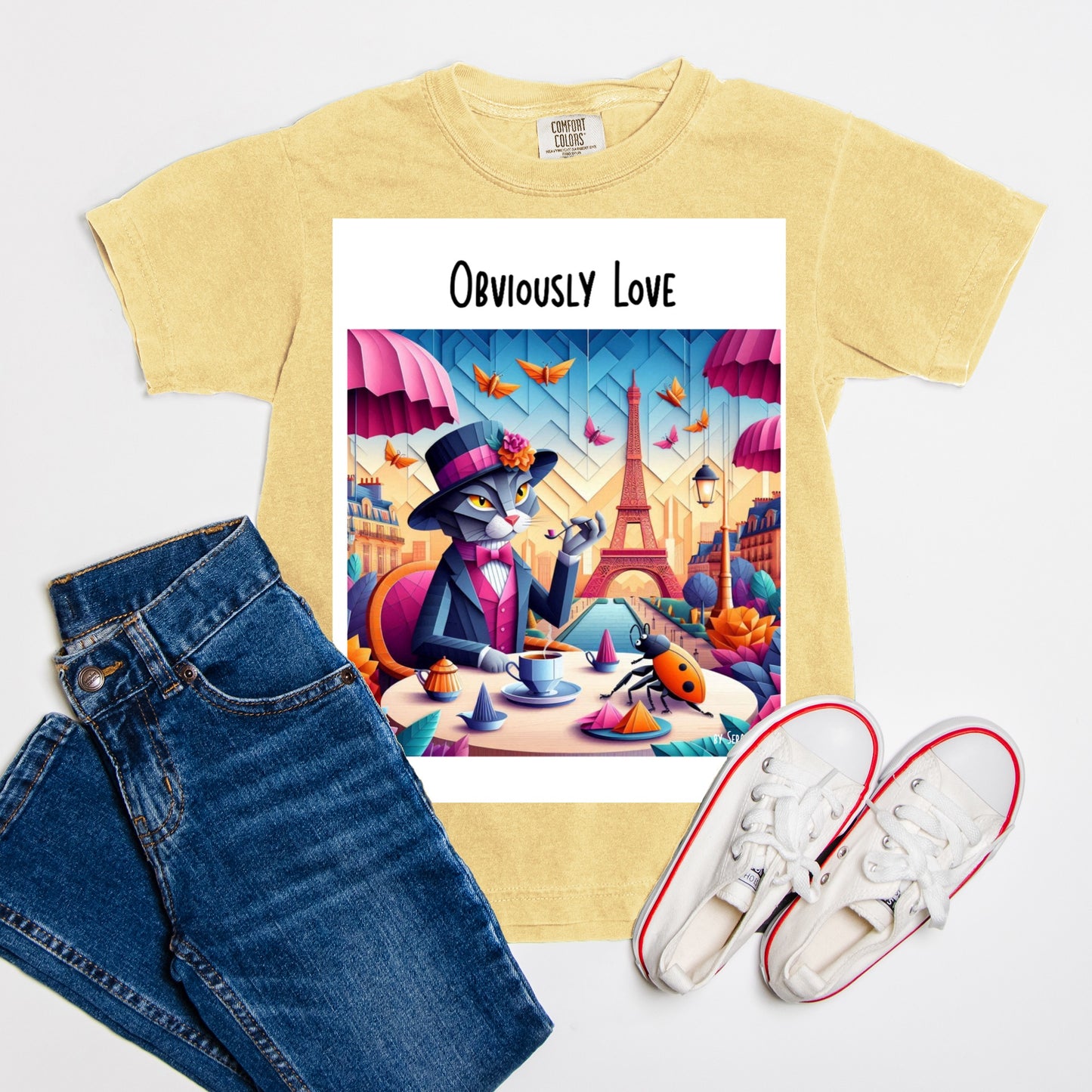 Comfort Color Youth Tee 9018- A cat in Paris