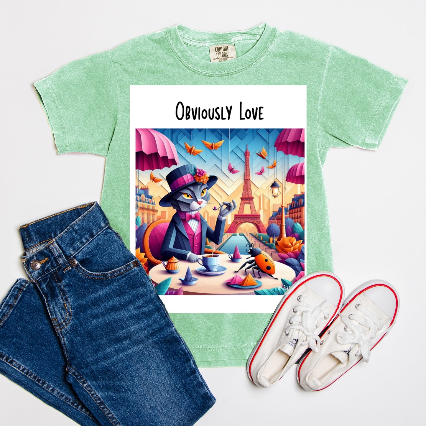 Comfort Color Youth Tee 9018- A cat in Paris