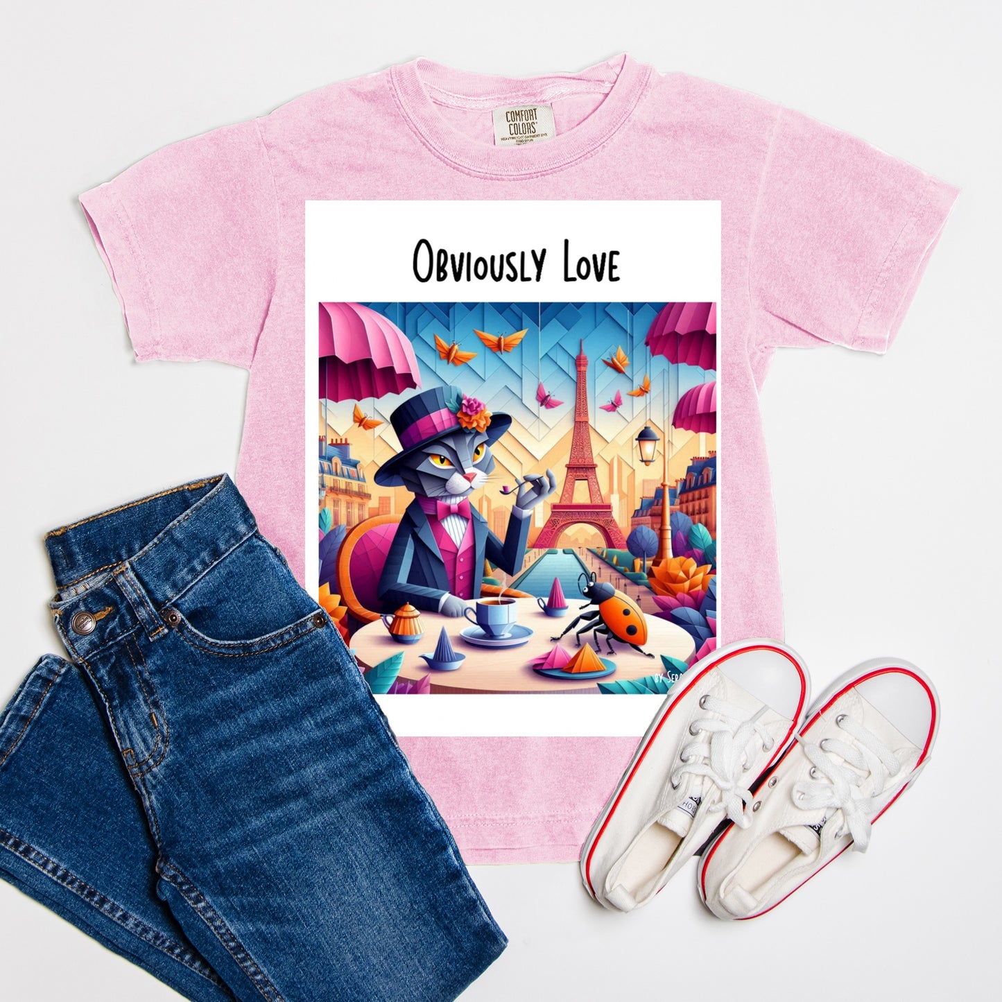 Comfort Color Youth Tee 9018- A cat in Paris