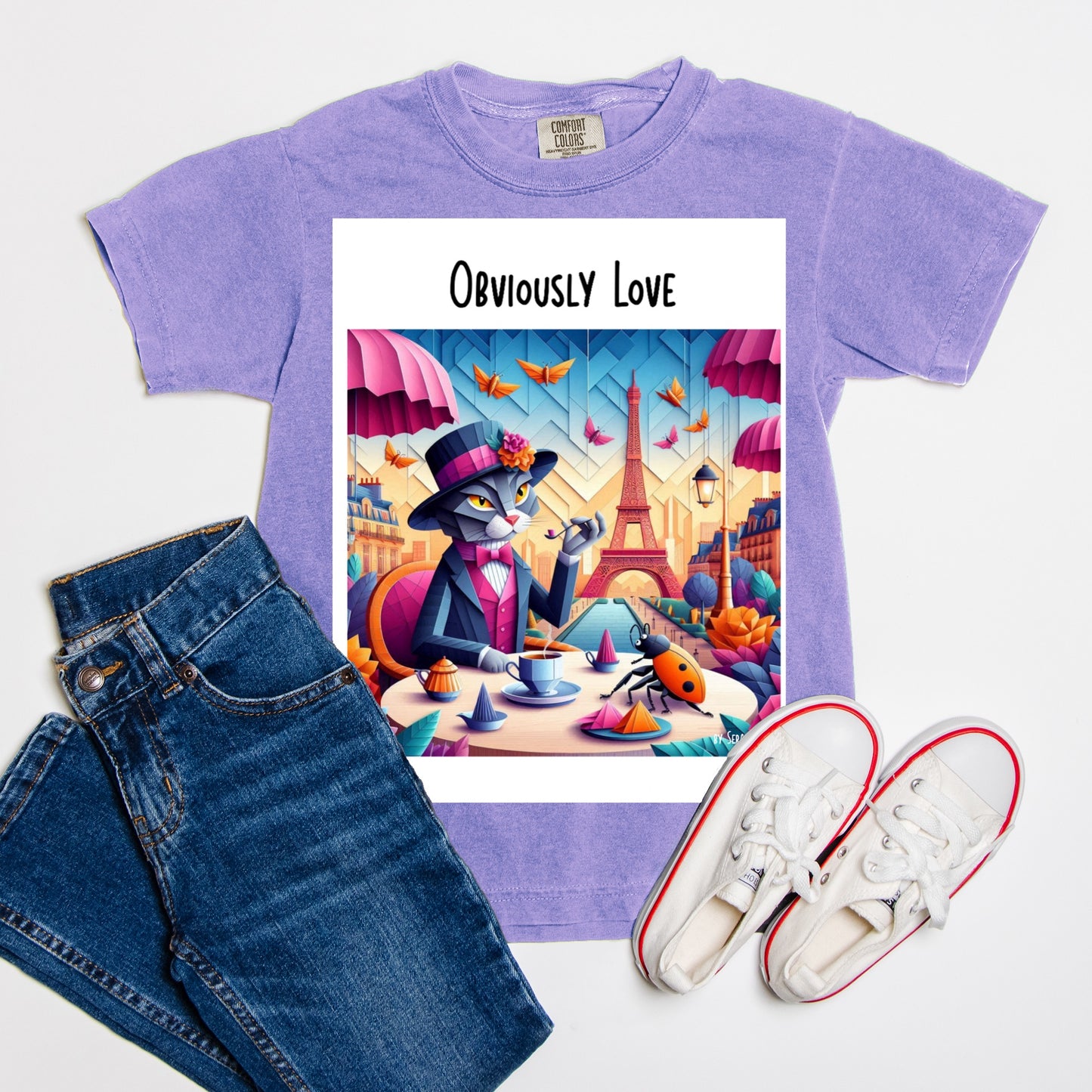 Comfort Color Youth Tee 9018- A cat in Paris